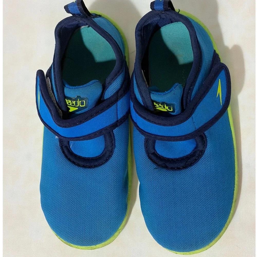Speedo Toddler Blue Lime Green Water Shoes Aqua Socks  Size L 9/10